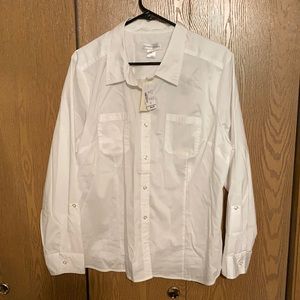 White button-up blouse.